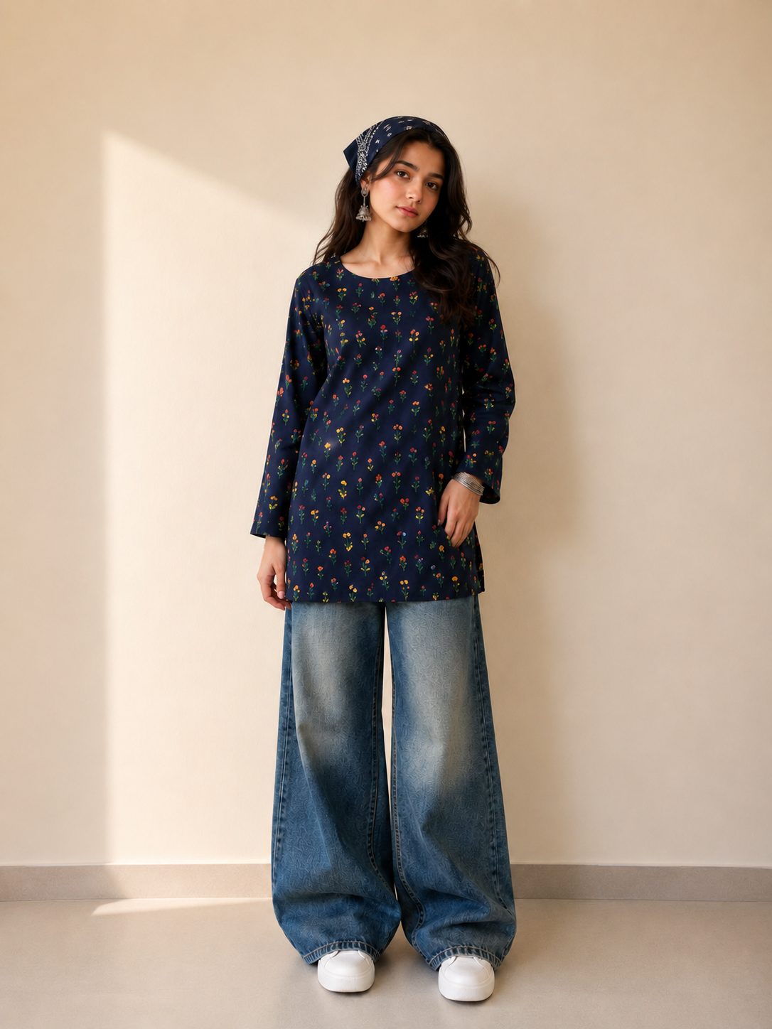 Navy Print Corset Kurta