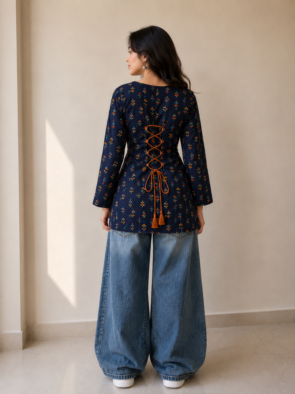Navy Print Corset Kurta