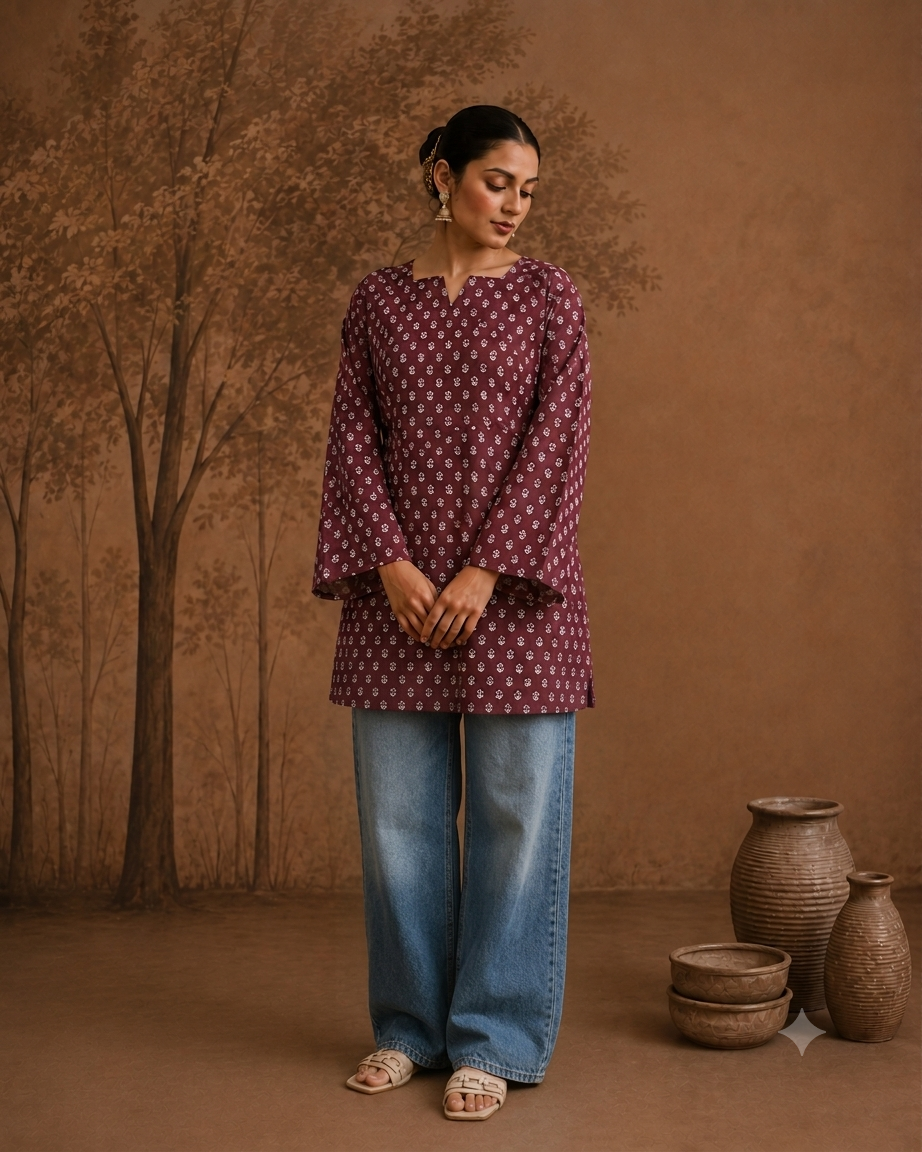 Maroon Print Corset Kurta