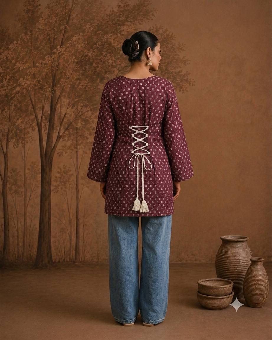 Maroon Print Corset Kurta