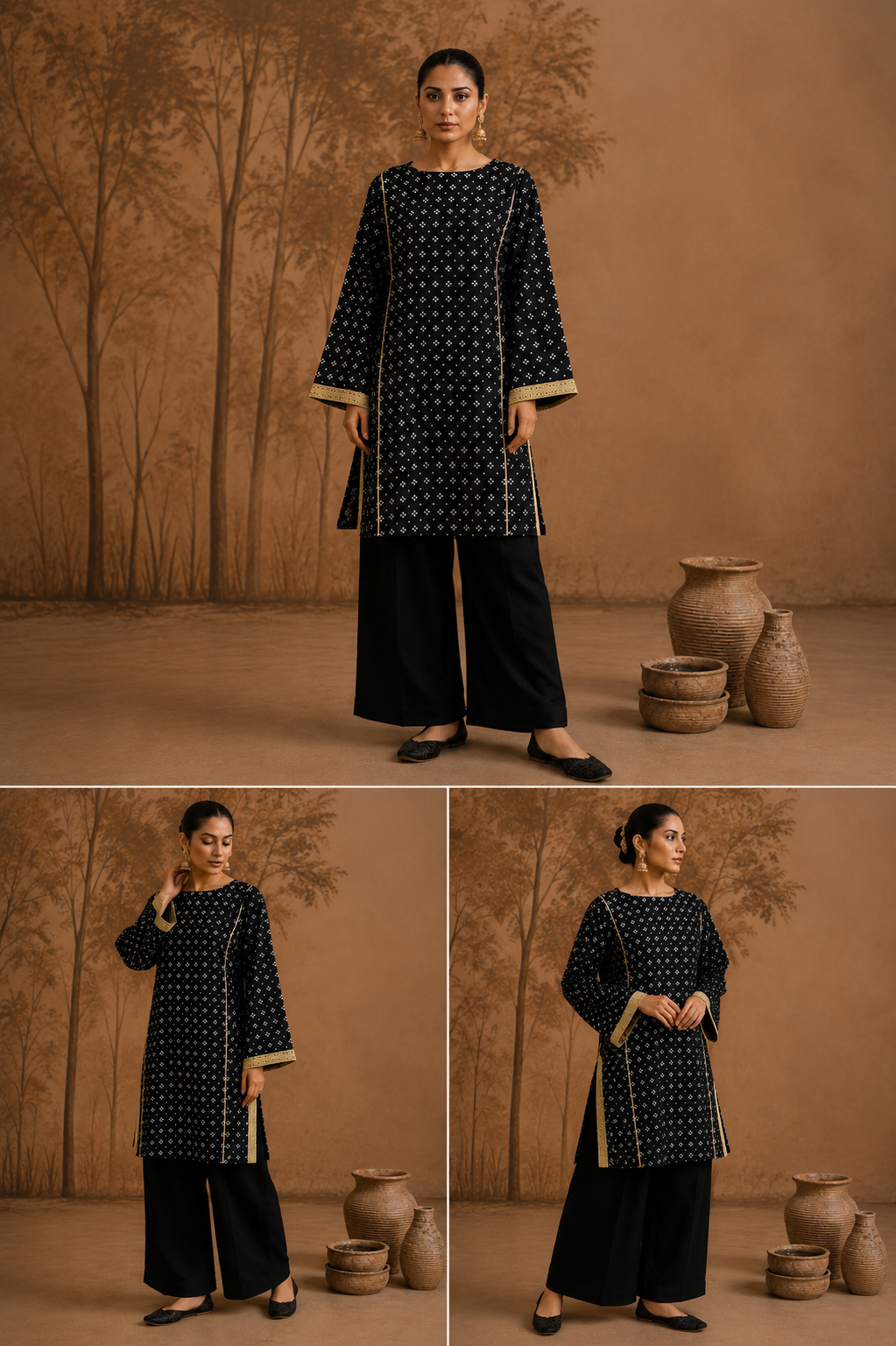 Black Bandhani Print Kurta