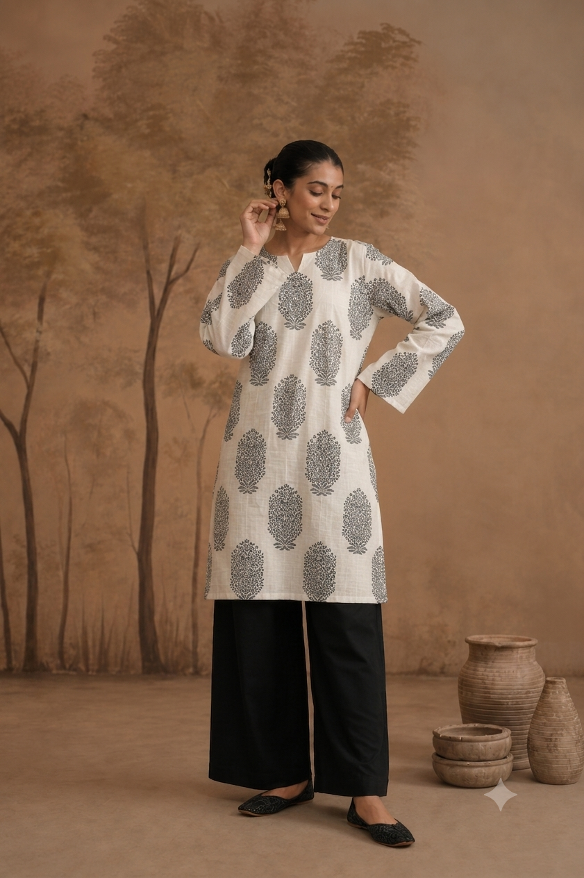 Ivory Motif Print Kurta