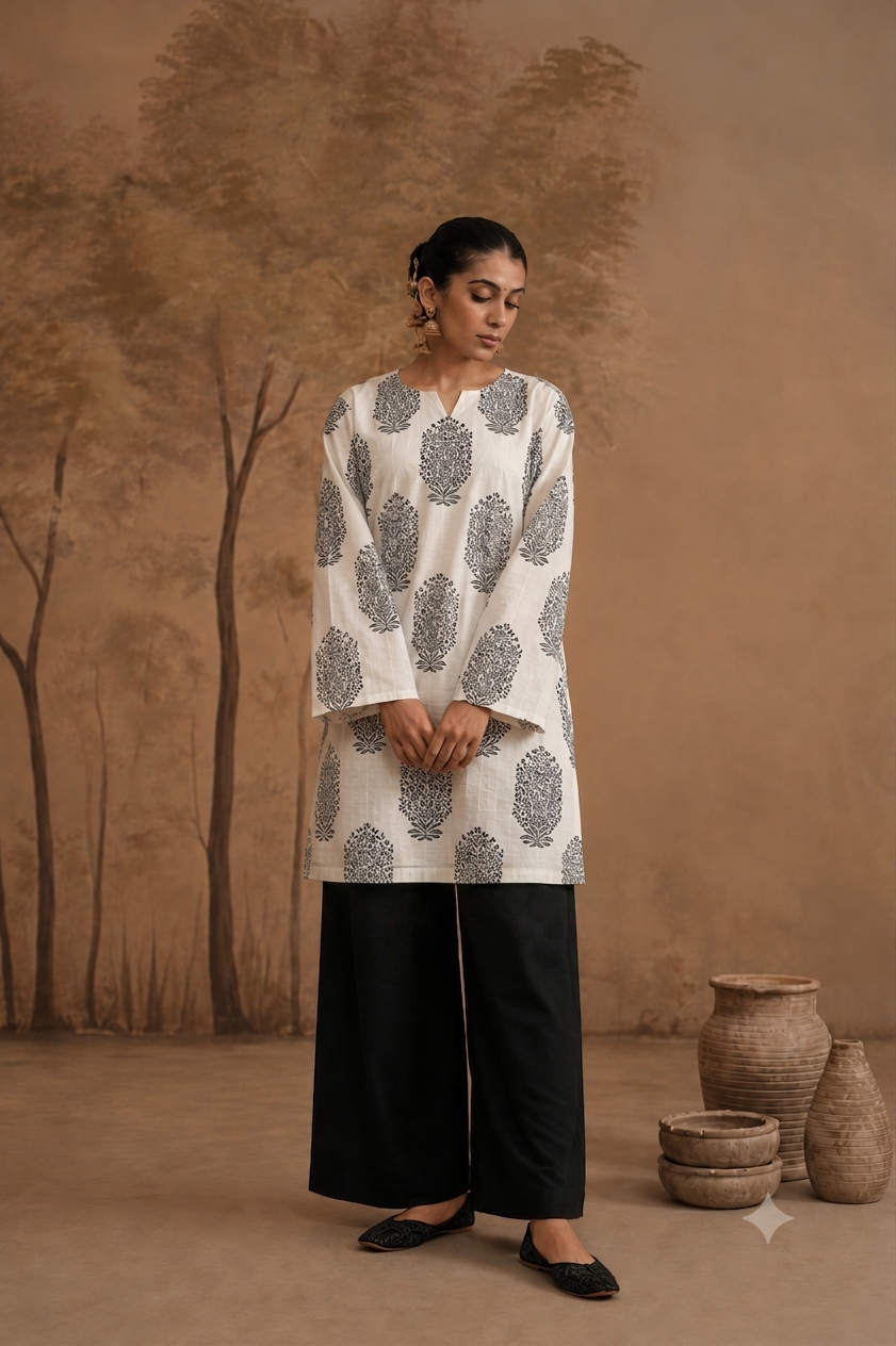 Ivory Motif Print Kurta