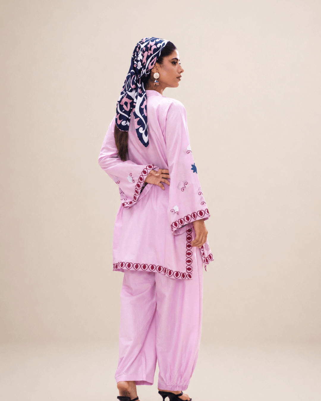 Pastel Pink Embroidered Cotton Short Shirt & Shalwar Set