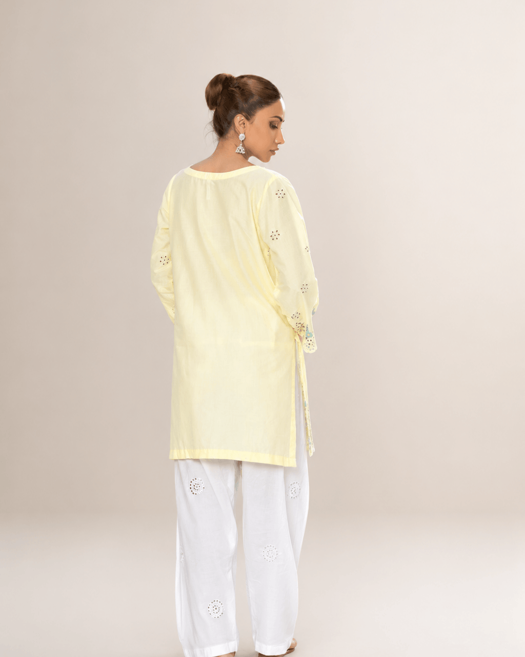 Lemon Yellow Chikankari Cotton Tunic & Embroidered Shalwar