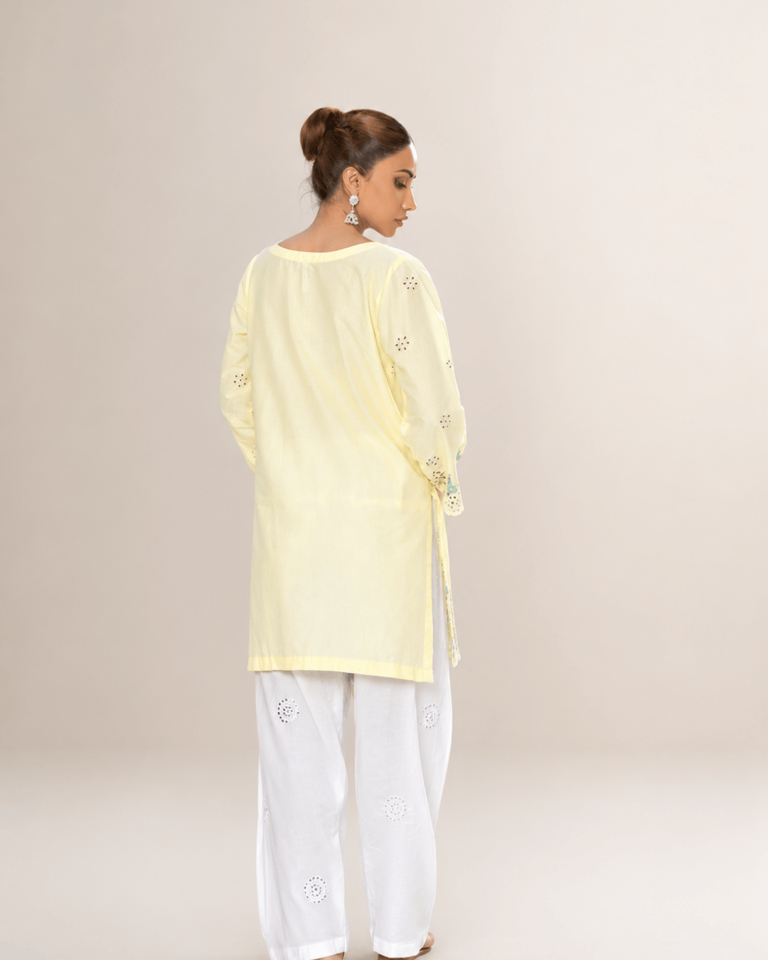Lemon Yellow Chikankari Cotton Tunic & Embroidered Shalwar