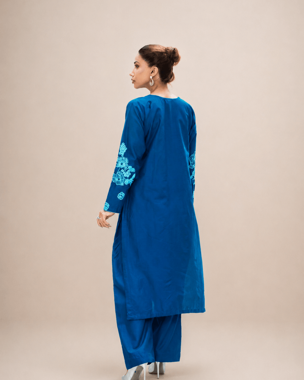 Teal Embroidered Cotton Classic Shirt & Trouser Set