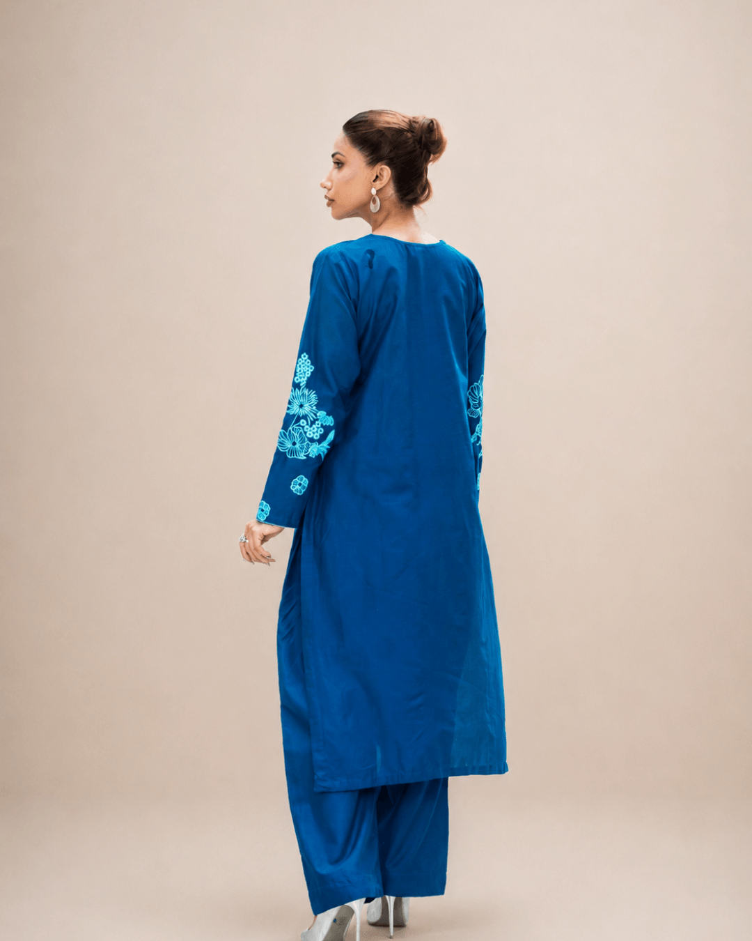 Teal Embroidered Cotton Classic Shirt & Trouser Set