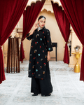 Black Embroidered Cotton Open-Front Shirt & Trouser Set