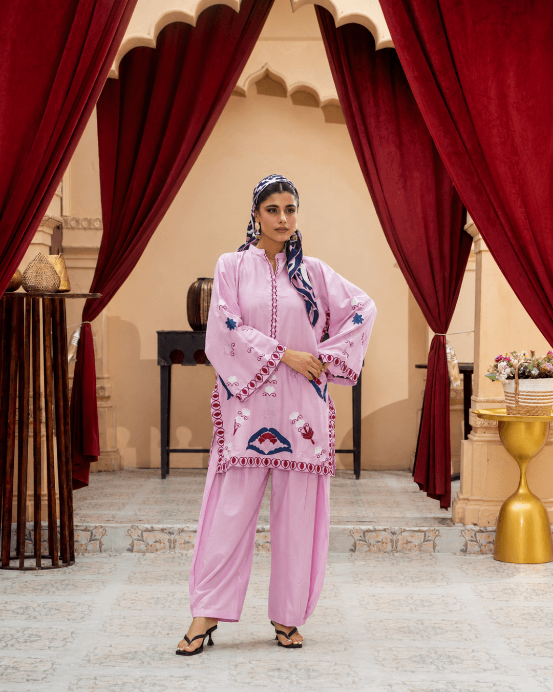 Pastel Pink Embroidered Cotton Short Shirt & Shalwar Set