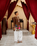 Chocolate Brown Appliqué Cotton Short Shirt & Trouser Set