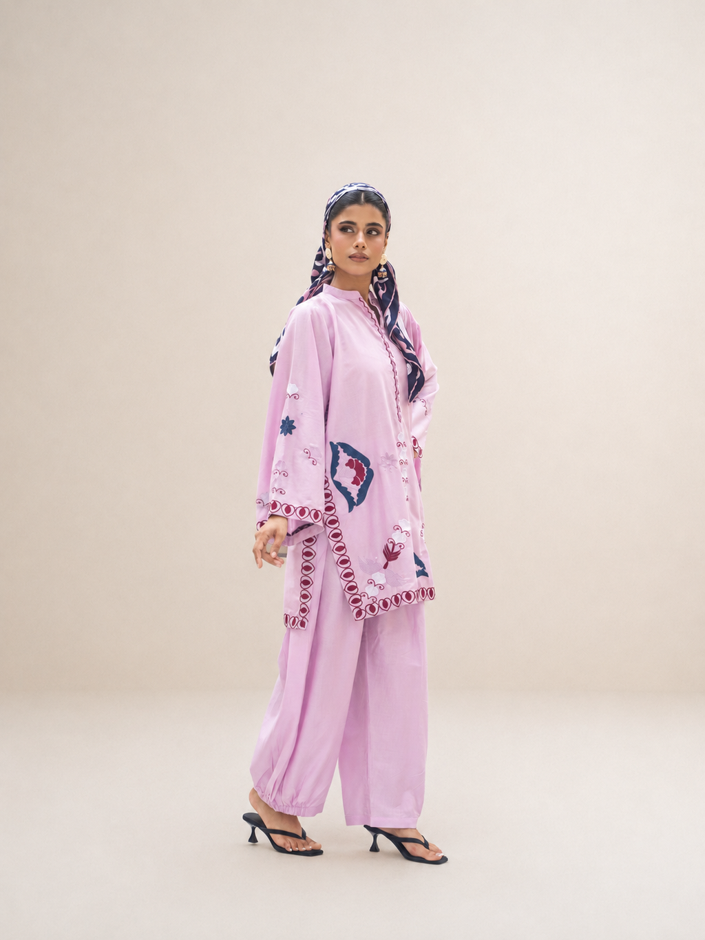 Pastel Pink Embroidered Cotton Short Shirt & Shalwar Set