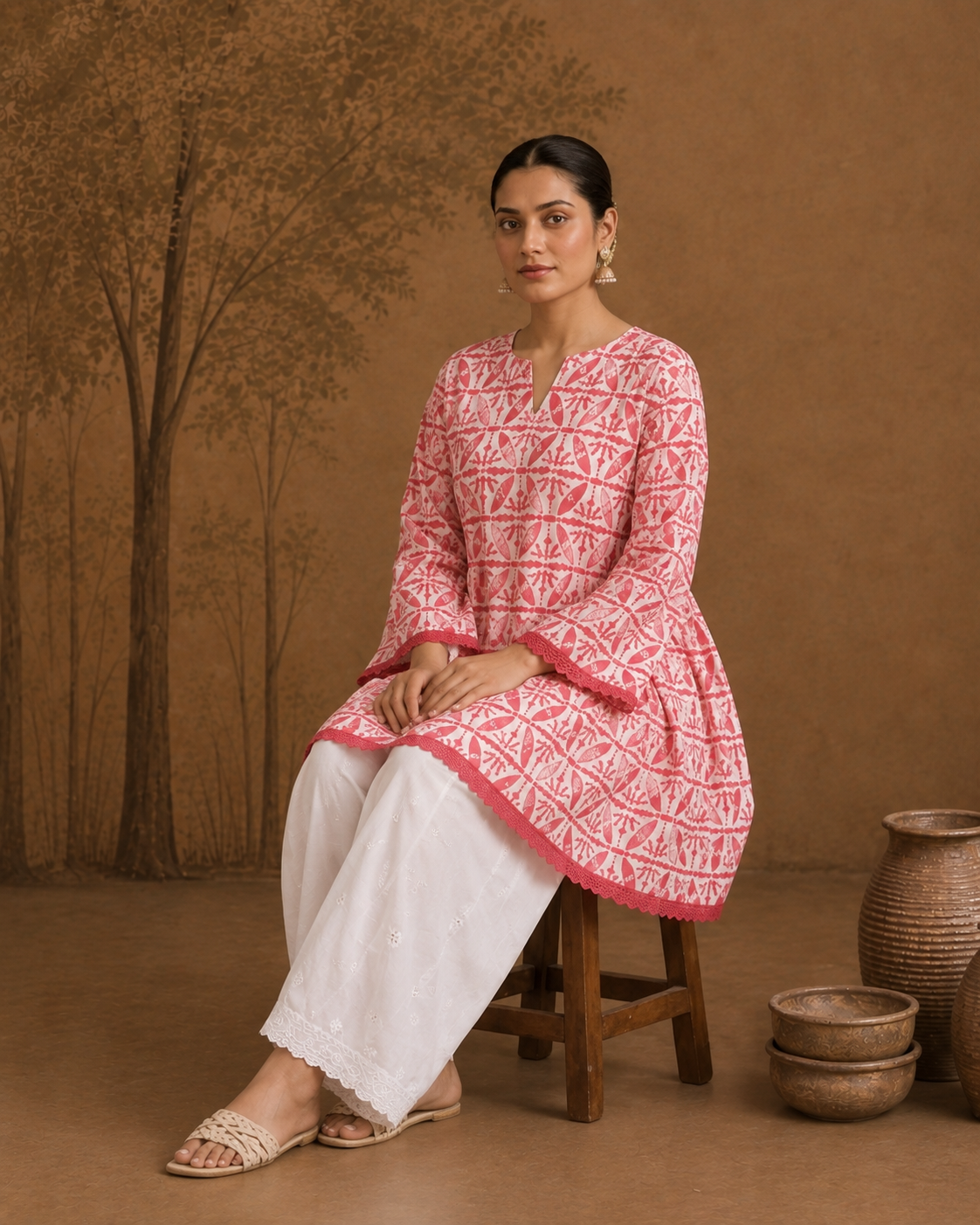 Pink Geo Print Kurta
