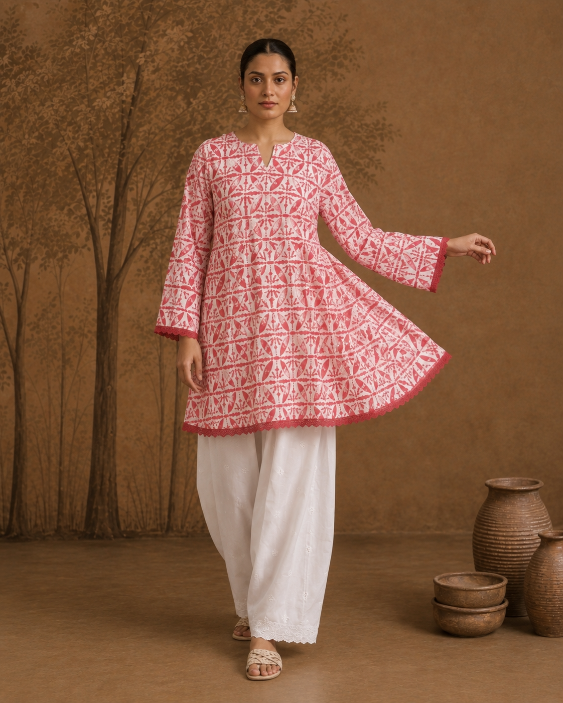 Pink Geo Print Kurta