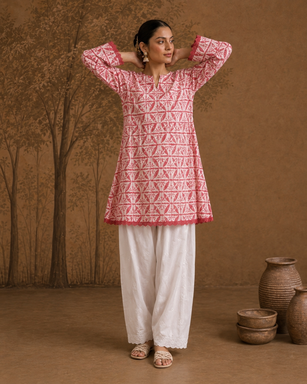 Pink Geo Print Kurta